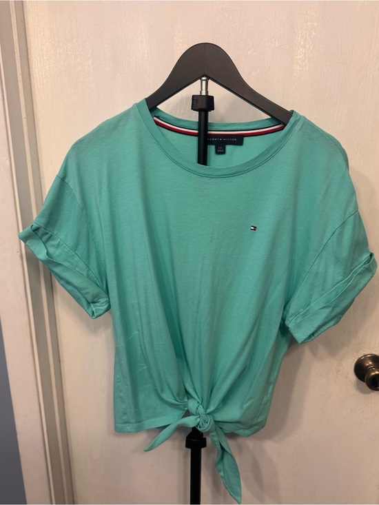 Tommy Hilfiger Tops - Tommy Hilfiger Women's Tie-Front Crop Tee in Aqua Green Large